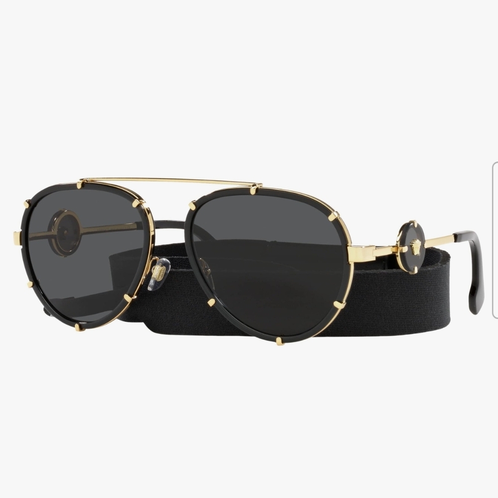 Versace Black and Gold Sunglasses with Dark Lenses